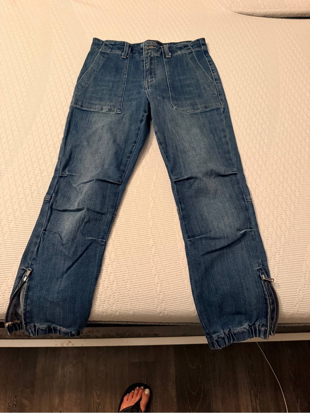 Washed Blue Boyfriend Jeans with Ankle Zips